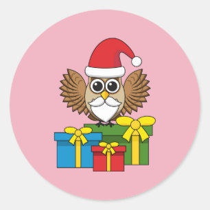 Santa Claus Owl mit Geschenken Runder Aufkleber