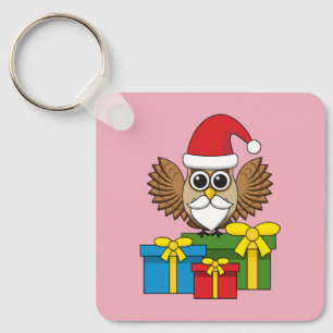 Santa Claus Owl mit Geschenken Schlüsselanhänger