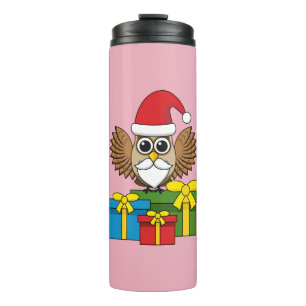 Santa Claus Owl mit Geschenken Thermosbecher