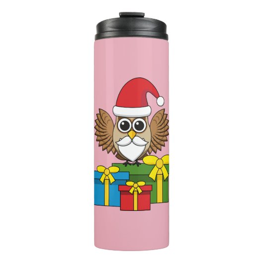 Santa Claus Owl mit Geschenken Thermosbecher (Vorderseite)