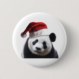 Santa Claus Panda Bear Button