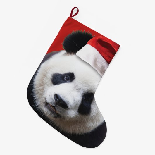 Santa Claus Panda Bear Großer Weihnachtsstrumpf (Vorderansicht (hängend))