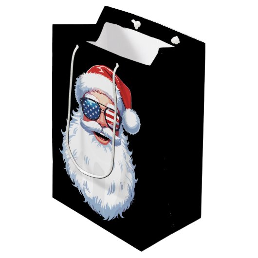 Santa Claus Patriotic USA Sonnenbrille Weihnachten Mittlere Geschenktüte (Vorderseite Schrägansicht)