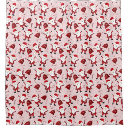 Santa Claus Pattern Candy Canes Snowflakes Red Duschvorhang