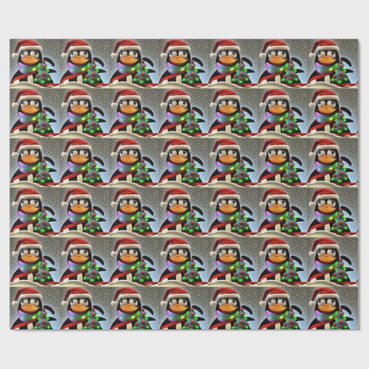 Santa Claus Penguin Pattern Geschenkpapier (Flach)