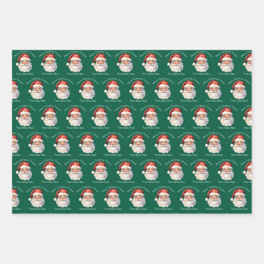 Santa Claus Personalisiert Green Kids Weihnachten Geschenkpapier Set (Vorderseite 3)