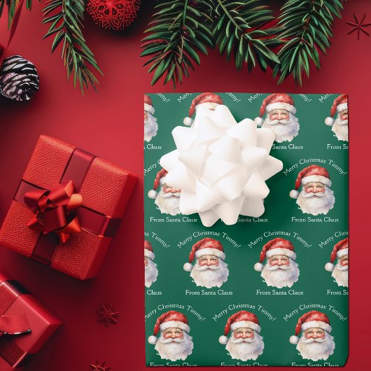 Santa Claus Personalisiert Green Kids Weihnachten Geschenkpapier Set