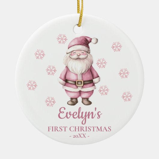 Santa Claus Personalized Girl's First Christmas Keramik Ornament (Vorne)