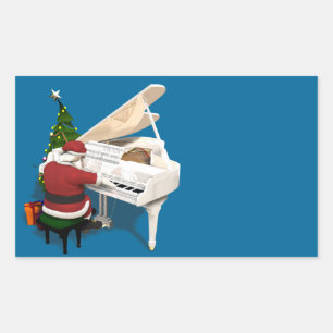 Santa Claus Pianist Rechteckiger Aufkleber