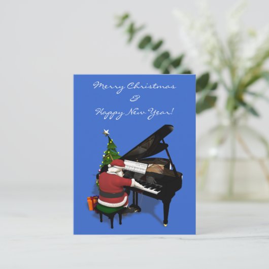 Santa Claus Piano Feiertagspostkarte (Stehend Vorderseite)
