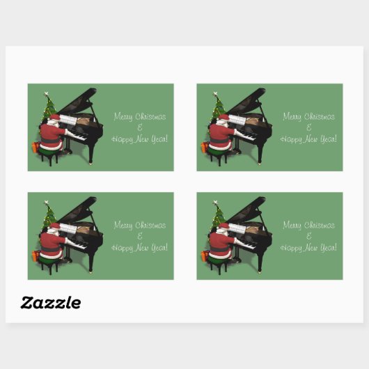Santa Claus Piano Rechteckiger Aufkleber (Blatt)