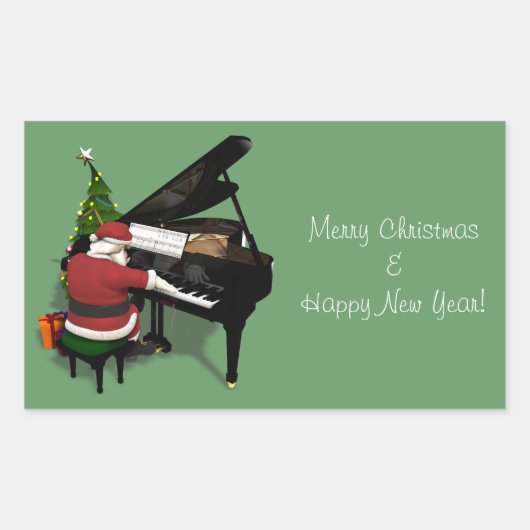 Santa Claus Piano Rechteckiger Aufkleber (Vorderseite)