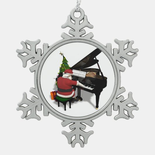 Santa Claus Piano Schneeflocken Zinn-Ornament (Vorderseite)