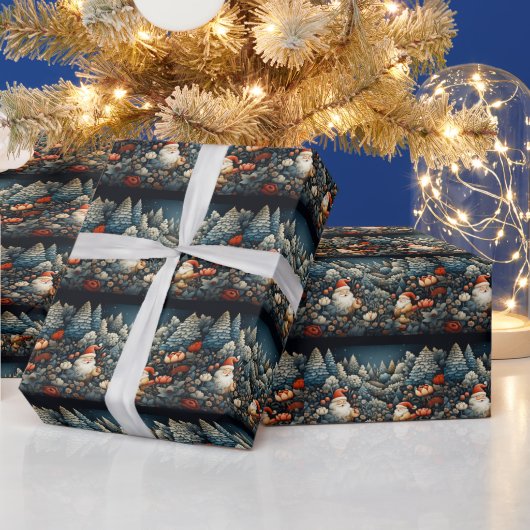Santa Claus Pine Tree Forest Red Blume Geschenkpapier (Feiertage)