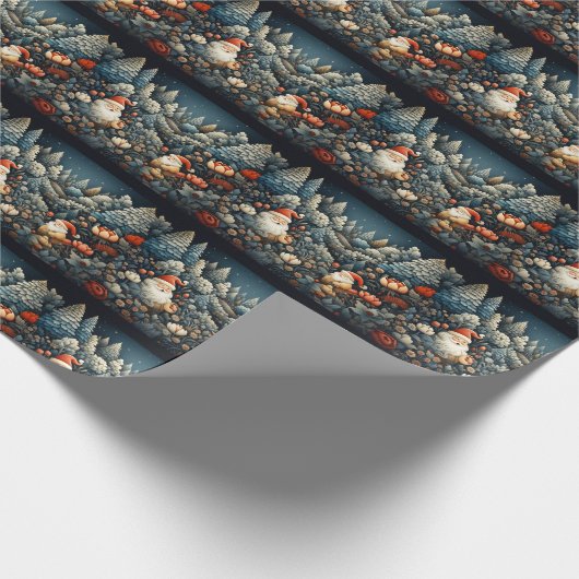 Santa Claus Pine Tree Forest Red Flowers Geschenkpapier (Ecke)