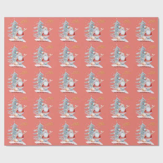 Santa Claus Pine Tree Weihnachten Rot Geschenkpapier (Flach)