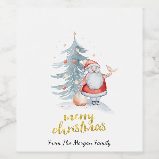 Santa Claus Pine Tree Weihnachten Weinetikett (Einzelnes Label)