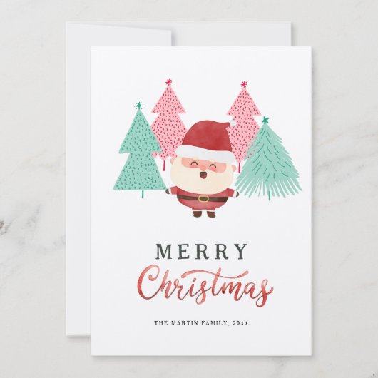 Santa Claus Pine Tree Weihnachtskarte Einladung (Vorderseite)