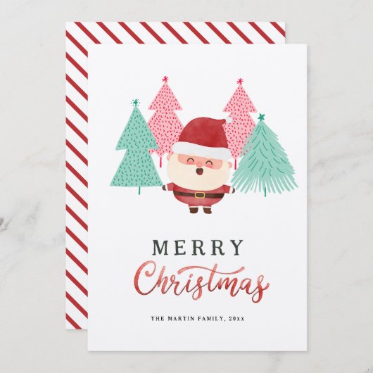 Santa Claus Pine Tree Weihnachtskarte Einladung (Vorne/Hinten)