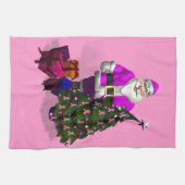 Santa Claus Pink Ribbons Geschirrtuch (Horizontal)