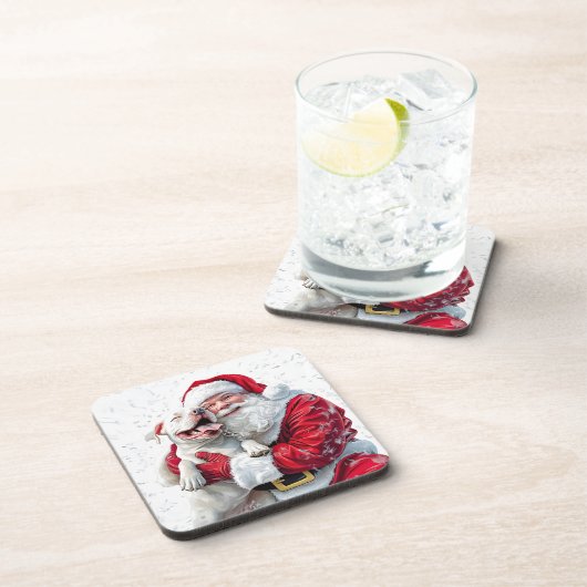 Santa Claus & Pitbull Puppy Dog Getränkeuntersetzer (Rechte Seite)
