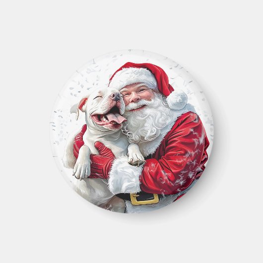 Santa Claus & Pitbull Puppy Dog Magnet (Vorne)