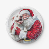 Santa Claus & Pitbull Puppy Dog, Papierplatte Pappteller (Vorderseite)