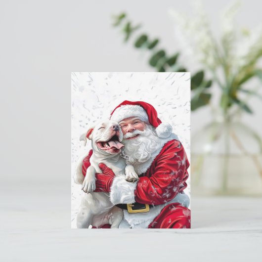 Santa Claus & Pitbull Puppy Dog Postkarte (Stehend Vorderseite)