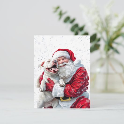 Santa Claus & Pitbull Puppy Dog RSVP Karte (Stehend Vorderseite)