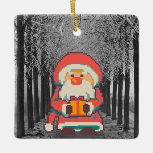 Santa Claus Pixelart Ho, Ho, Pixel Art  Keramikornament (Vorderseite)