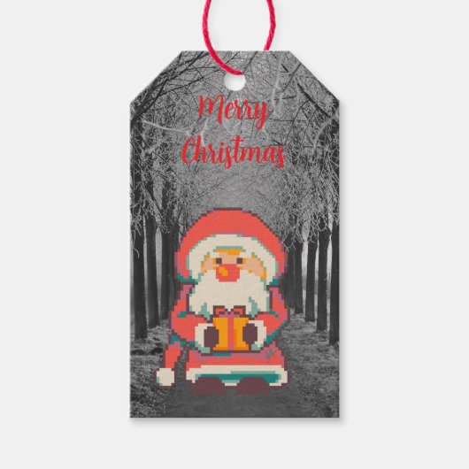 Santa Claus Pixelart Merry Christmas, Pixel Art  Geschenkanhänger (Vorderseite)