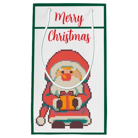 Santa Claus Pixelart Merry Christmas, Pixel Art  Kleine Geschenktüte (Vorderseite)