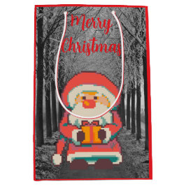 Santa Claus Pixelart Merry Christmas, Pixel Art  Mittlere Geschenktüte