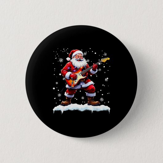 Santa Claus Playing B Guitar Christmas Xmas Music  Button (Vorderseite)