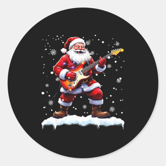 Santa Claus Playing B Guitar Christmas Xmas Music Runder Aufkleber (Vorderseite)
