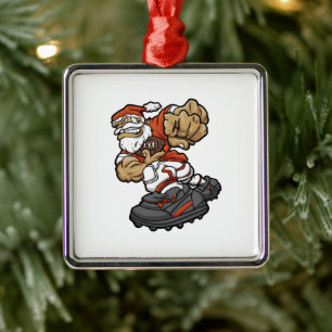 Santa Claus Playing Football Ornament Aus Metall