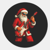 Santa Claus Playing Guitar Funny Christmas Rock Gu Runder Aufkleber (Vorderseite)