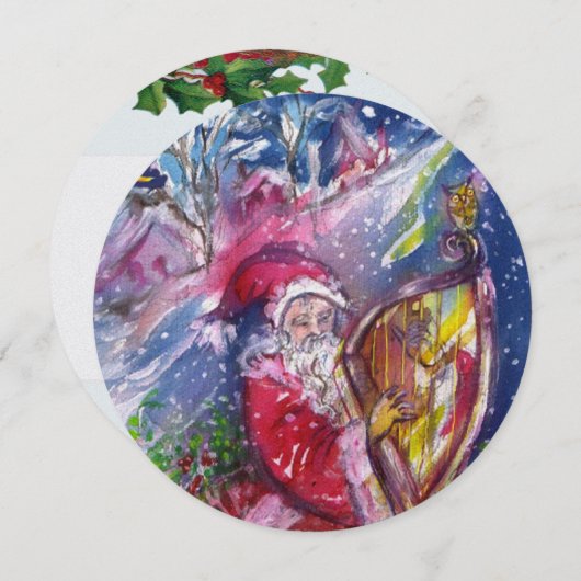 SANTA CLAUS PLAYING HARP - CHRISTMAS PARTY Pearl Einladung (Vorne/Hinten)