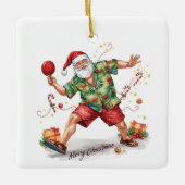 Santa Claus playing ping pong in a Hawaiian shirt Keramikornament (Vorderseite)