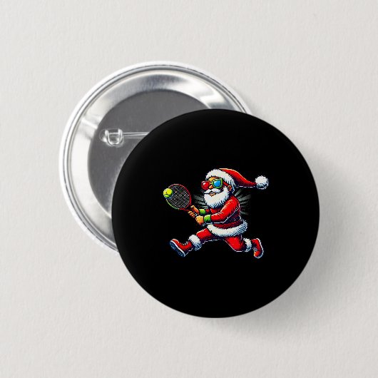 Santa Claus Playing Tennis Game Tennis Racket Chri Button (Vorne & Hinten)