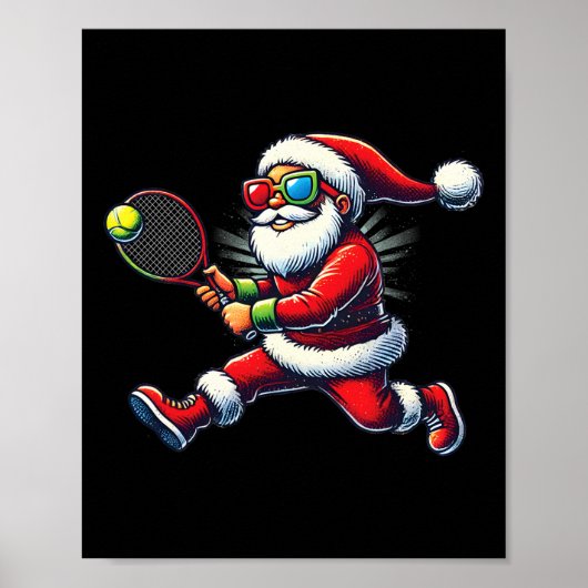 Santa Claus Playing Tennis Game Tennis Racket Chri Poster (Vorne)