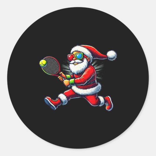 Santa Claus Playing Tennis Game Tennis Racket Chri Runder Aufkleber (Vorderseite)