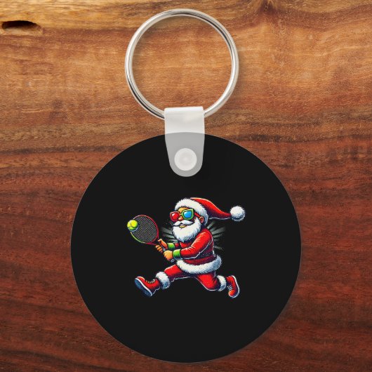 Santa Claus Playing Tennis Game Tennis Racket Chri Schlüsselanhänger (Vorderseite)