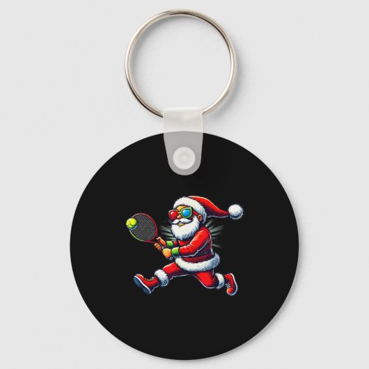 Santa Claus Playing Tennis Game Tennis Racket Chri Schlüsselanhänger (Vorderseite)