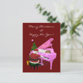 Santa Claus Plays Pink Piano Feiertagspostkarte (Stehend Vorderseite)