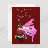 Santa Claus Plays Pink Piano Feiertagspostkarte (Vorne/Hinten)