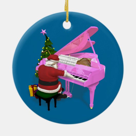 Santa Claus Plays Pink Piano Keramik Ornament (Hinten)