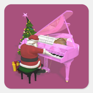 Santa Claus Plays Pink Piano Quadratischer Aufkleber