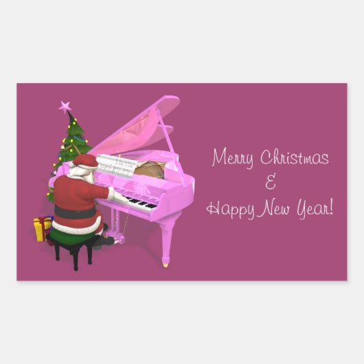 Santa Claus Plays Pink Piano Rechteckiger Aufkleber (Vorderseite)
