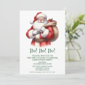 Santa Claus präsentiert grünes Party Einladung (Stehend Vorderseite)